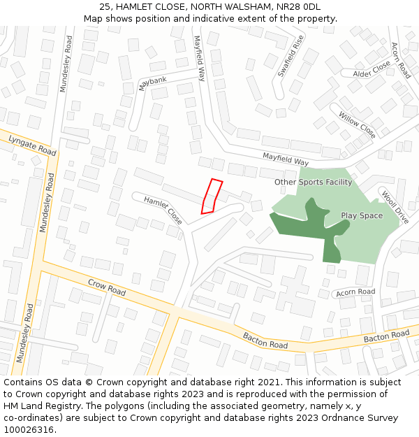 25, HAMLET CLOSE, NORTH WALSHAM, NR28 0DL: Location map and indicative extent of plot