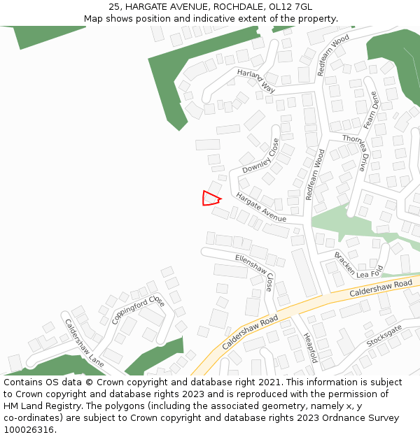 25, HARGATE AVENUE, ROCHDALE, OL12 7GL: Location map and indicative extent of plot