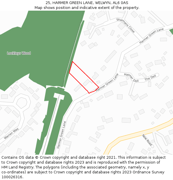 25, HARMER GREEN LANE, WELWYN, AL6 0AS: Location map and indicative extent of plot