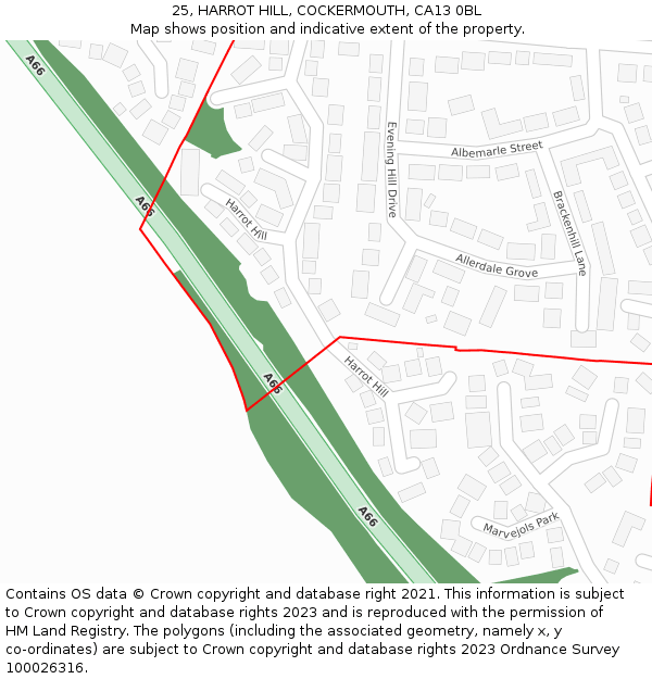 25, HARROT HILL, COCKERMOUTH, CA13 0BL: Location map and indicative extent of plot