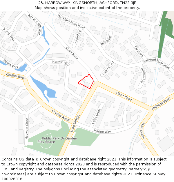 25, HARROW WAY, KINGSNORTH, ASHFORD, TN23 3JB: Location map and indicative extent of plot