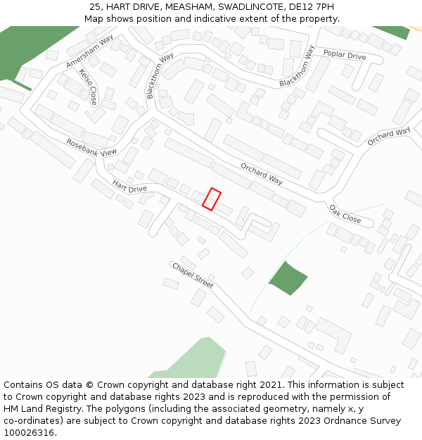 25, HART DRIVE, MEASHAM, SWADLINCOTE, DE12 7PH: Location map and indicative extent of plot