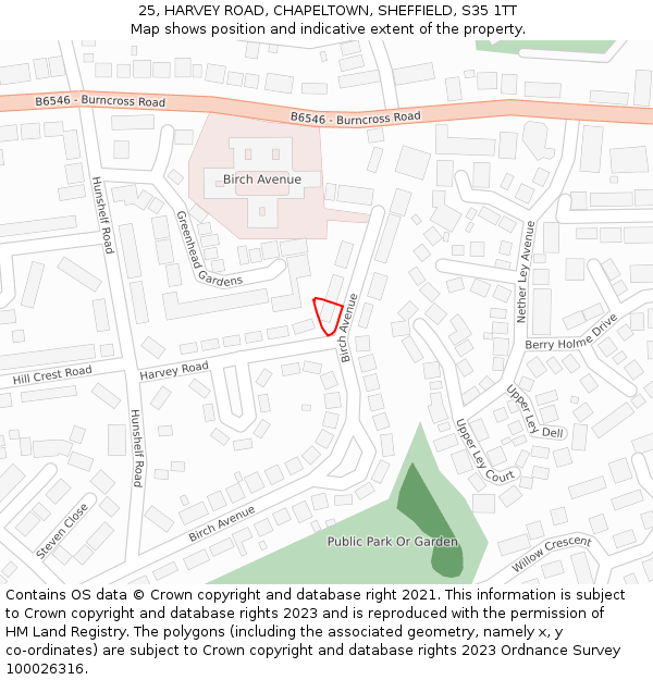 25, HARVEY ROAD, CHAPELTOWN, SHEFFIELD, S35 1TT: Location map and indicative extent of plot
