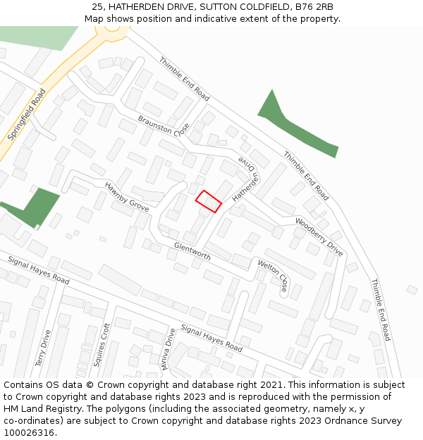 25, HATHERDEN DRIVE, SUTTON COLDFIELD, B76 2RB: Location map and indicative extent of plot