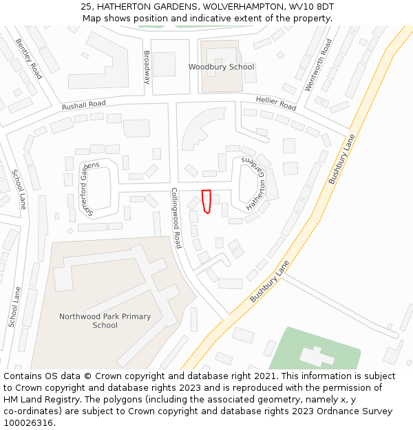 25, HATHERTON GARDENS, WOLVERHAMPTON, WV10 8DT: Location map and indicative extent of plot