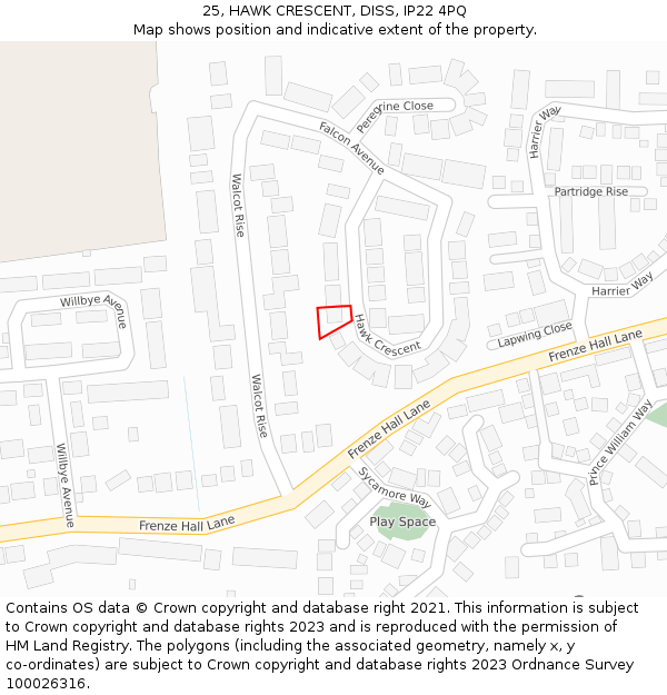 25, HAWK CRESCENT, DISS, IP22 4PQ: Location map and indicative extent of plot