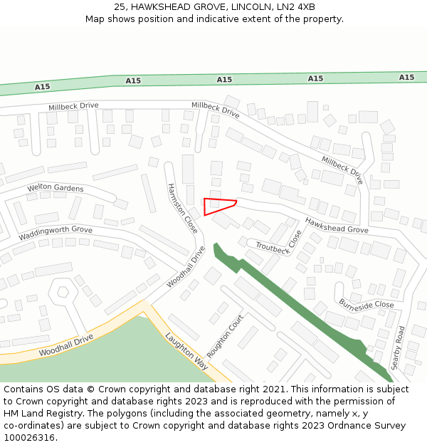 25, HAWKSHEAD GROVE, LINCOLN, LN2 4XB: Location map and indicative extent of plot