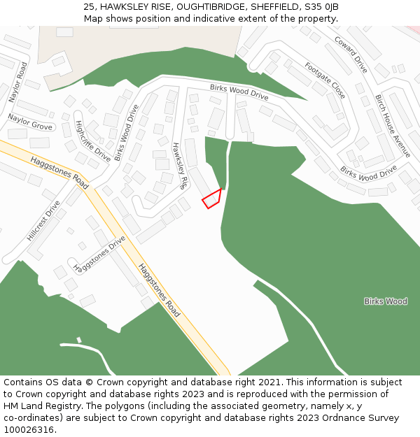 25, HAWKSLEY RISE, OUGHTIBRIDGE, SHEFFIELD, S35 0JB: Location map and indicative extent of plot