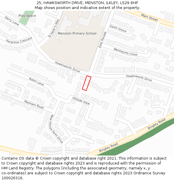 25, HAWKSWORTH DRIVE, MENSTON, ILKLEY, LS29 6HP: Location map and indicative extent of plot