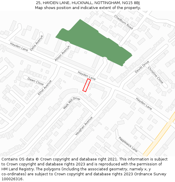 25, HAYDEN LANE, HUCKNALL, NOTTINGHAM, NG15 8BJ: Location map and indicative extent of plot