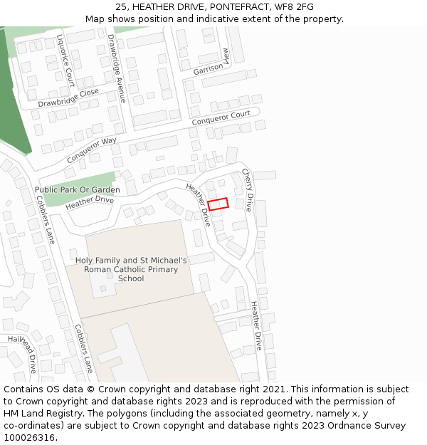25, HEATHER DRIVE, PONTEFRACT, WF8 2FG: Location map and indicative extent of plot