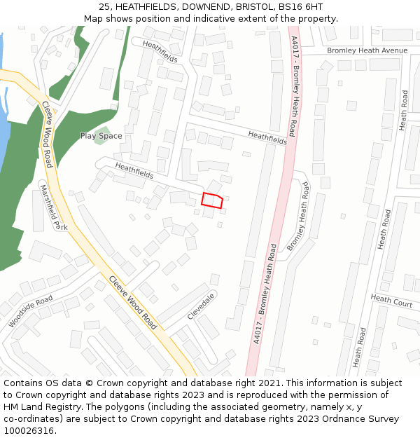 25, HEATHFIELDS, DOWNEND, BRISTOL, BS16 6HT: Location map and indicative extent of plot