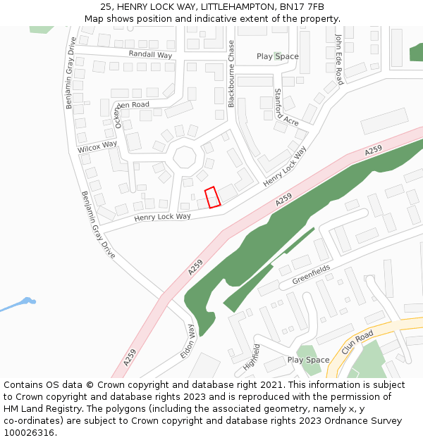 25, HENRY LOCK WAY, LITTLEHAMPTON, BN17 7FB: Location map and indicative extent of plot