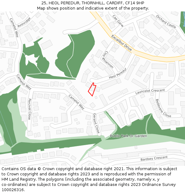 25, HEOL PEREDUR, THORNHILL, CARDIFF, CF14 9HP: Location map and indicative extent of plot