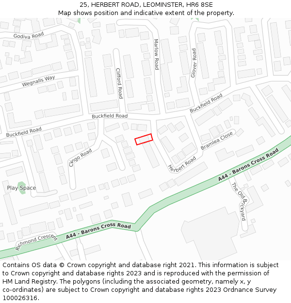 25, HERBERT ROAD, LEOMINSTER, HR6 8SE: Location map and indicative extent of plot