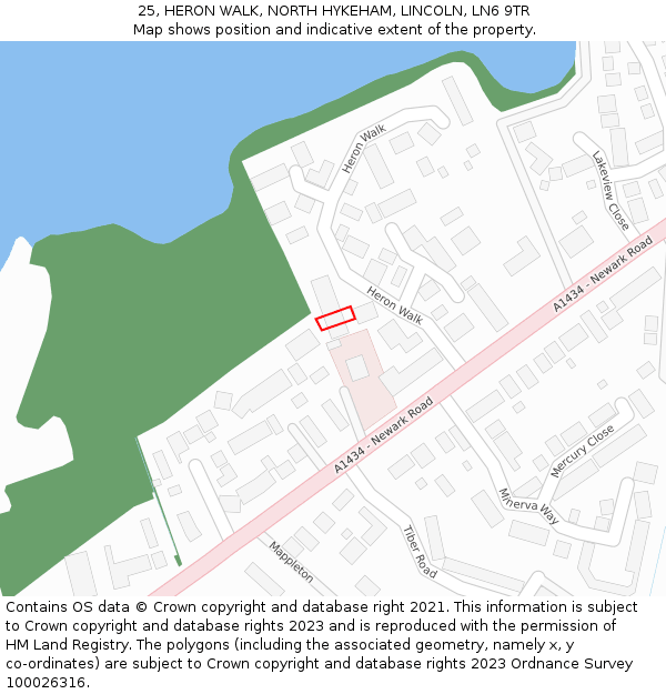 25, HERON WALK, NORTH HYKEHAM, LINCOLN, LN6 9TR: Location map and indicative extent of plot