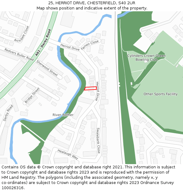 25, HERRIOT DRIVE, CHESTERFIELD, S40 2UR: Location map and indicative extent of plot