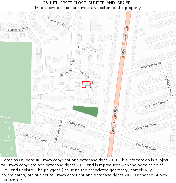 25, HETHERSET CLOSE, SUNDERLAND, SR4 8EU: Location map and indicative extent of plot