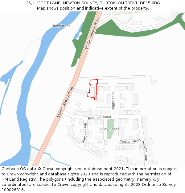25, HIGGOT LANE, NEWTON SOLNEY, BURTON-ON-TRENT, DE15 0BG: Location map and indicative extent of plot