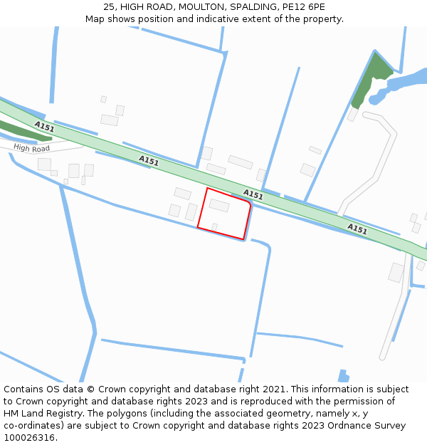 25, HIGH ROAD, MOULTON, SPALDING, PE12 6PE: Location map and indicative extent of plot