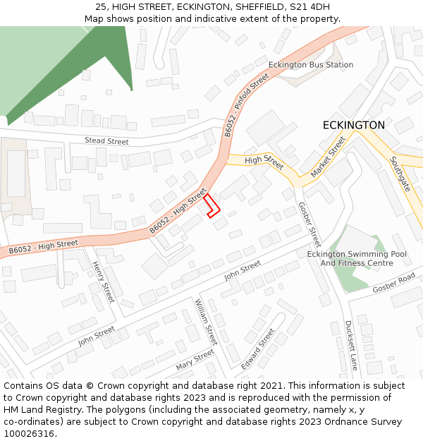 25, HIGH STREET, ECKINGTON, SHEFFIELD, S21 4DH: Location map and indicative extent of plot