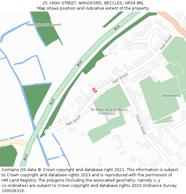 25, HIGH STREET, WANGFORD, BECCLES, NR34 8RL: Location map and indicative extent of plot