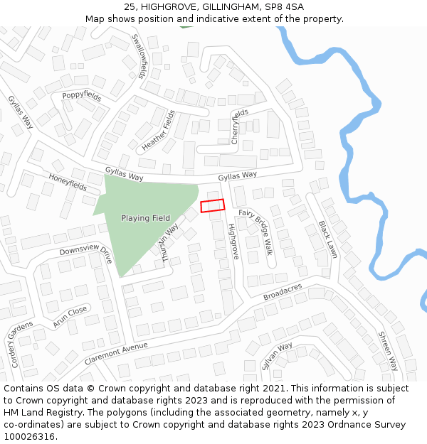 25, HIGHGROVE, GILLINGHAM, SP8 4SA: Location map and indicative extent of plot