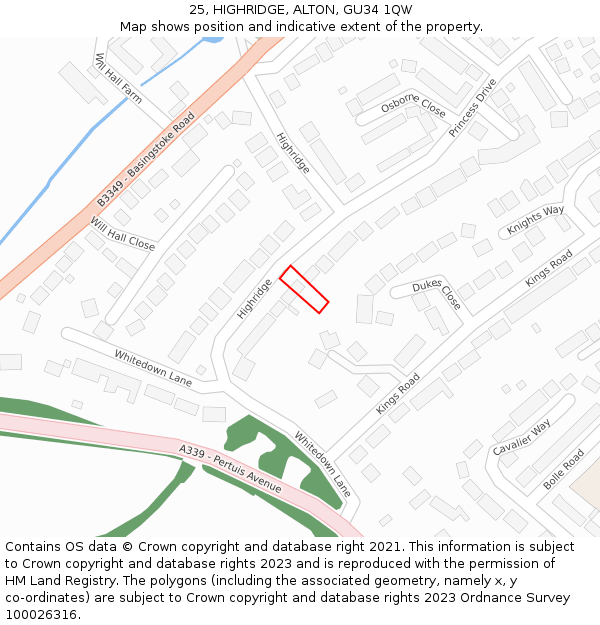 25, HIGHRIDGE, ALTON, GU34 1QW: Location map and indicative extent of plot