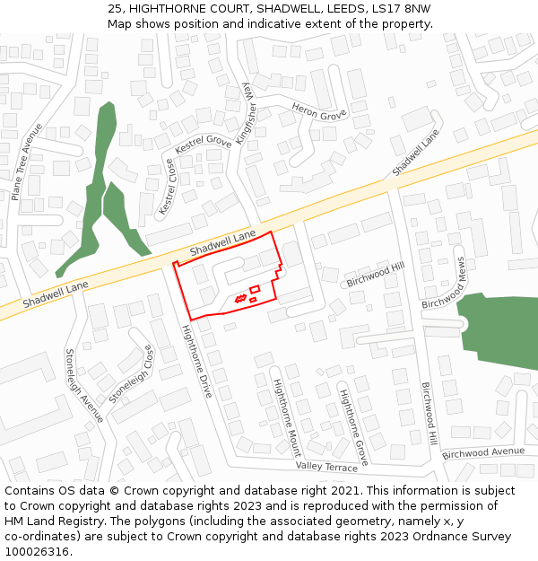 25, HIGHTHORNE COURT, SHADWELL, LEEDS, LS17 8NW: Location map and indicative extent of plot