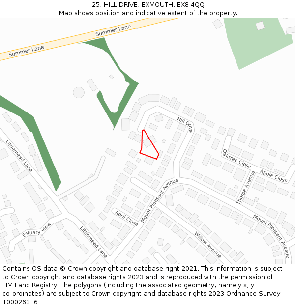 25, HILL DRIVE, EXMOUTH, EX8 4QQ: Location map and indicative extent of plot