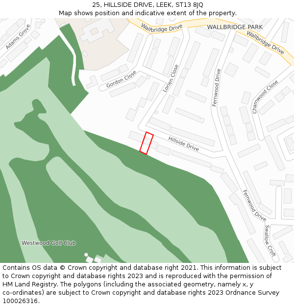 25, HILLSIDE DRIVE, LEEK, ST13 8JQ: Location map and indicative extent of plot