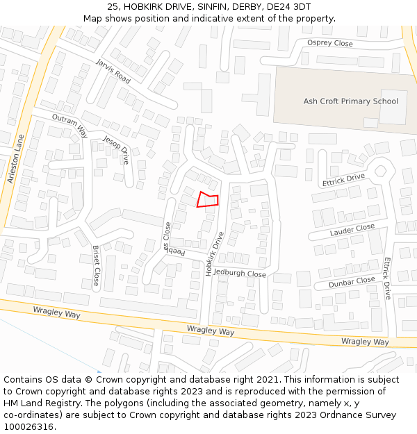 25, HOBKIRK DRIVE, SINFIN, DERBY, DE24 3DT: Location map and indicative extent of plot