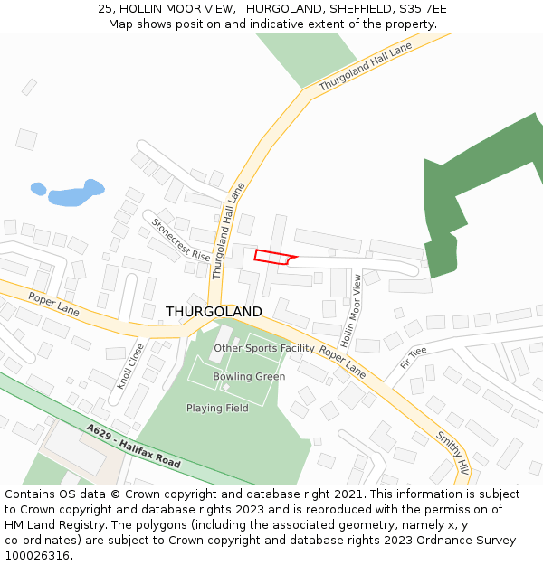 25, HOLLIN MOOR VIEW, THURGOLAND, SHEFFIELD, S35 7EE: Location map and indicative extent of plot