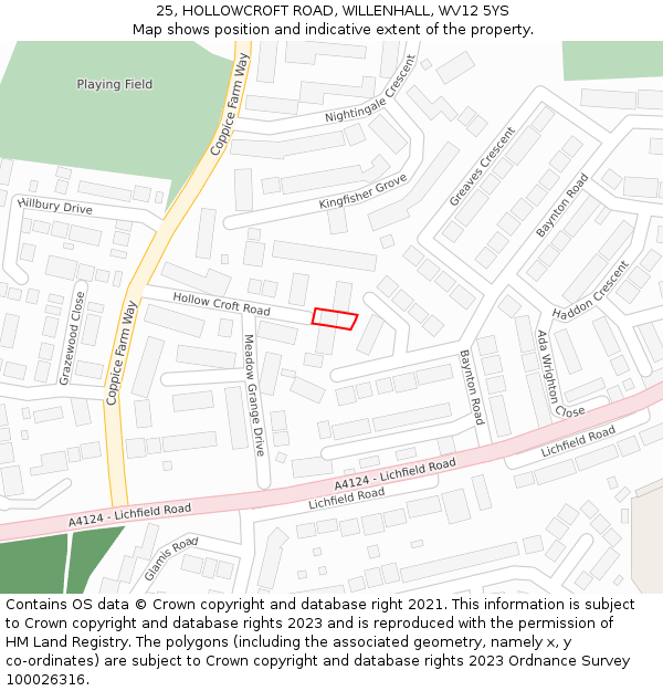25, HOLLOWCROFT ROAD, WILLENHALL, WV12 5YS: Location map and indicative extent of plot
