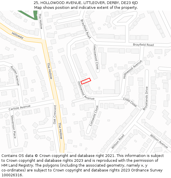 25, HOLLOWOOD AVENUE, LITTLEOVER, DERBY, DE23 6JD: Location map and indicative extent of plot