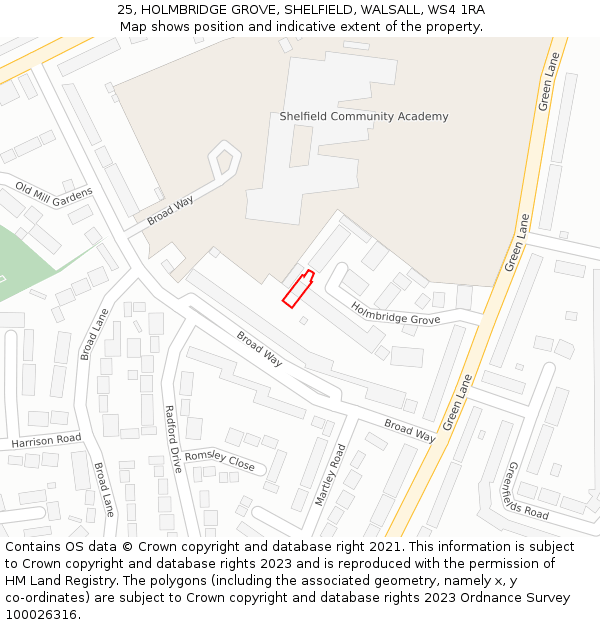 25, HOLMBRIDGE GROVE, SHELFIELD, WALSALL, WS4 1RA: Location map and indicative extent of plot