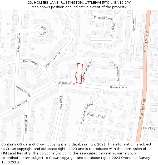 25, HOLMES LANE, RUSTINGTON, LITTLEHAMPTON, BN16 2PY: Location map and indicative extent of plot