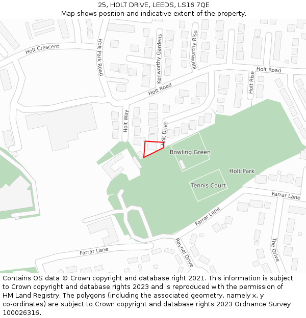 25, HOLT DRIVE, LEEDS, LS16 7QE: Location map and indicative extent of plot