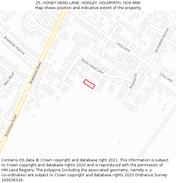 25, HONEY HEAD LANE, HONLEY, HOLMFIRTH, HD9 6RW: Location map and indicative extent of plot