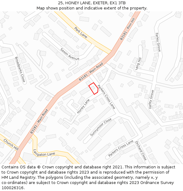 25, HONEY LANE, EXETER, EX1 3TB: Location map and indicative extent of plot