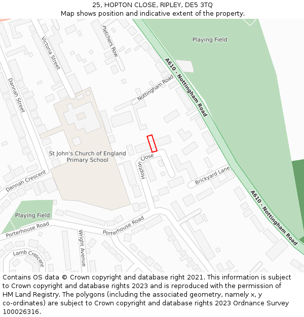 25, HOPTON CLOSE, RIPLEY, DE5 3TQ: Location map and indicative extent of plot