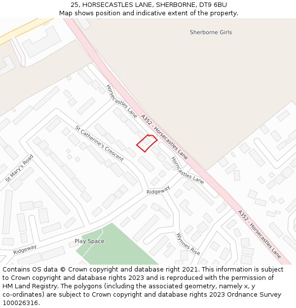 25, HORSECASTLES LANE, SHERBORNE, DT9 6BU: Location map and indicative extent of plot