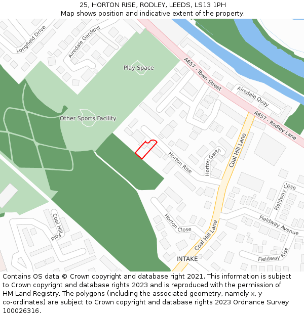 25, HORTON RISE, RODLEY, LEEDS, LS13 1PH: Location map and indicative extent of plot
