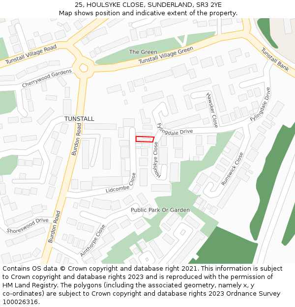 25, HOULSYKE CLOSE, SUNDERLAND, SR3 2YE: Location map and indicative extent of plot