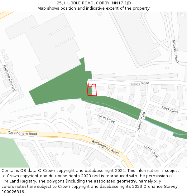 25, HUBBLE ROAD, CORBY, NN17 1JD: Location map and indicative extent of plot