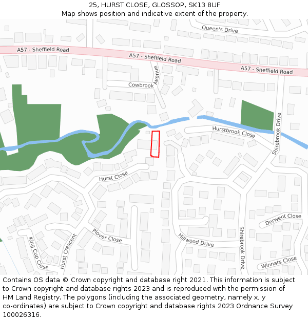 25, HURST CLOSE, GLOSSOP, SK13 8UF: Location map and indicative extent of plot
