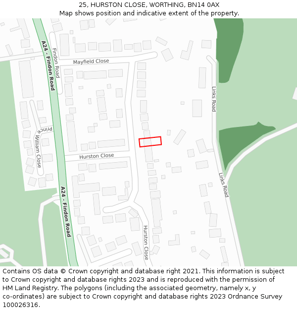 25, HURSTON CLOSE, WORTHING, BN14 0AX: Location map and indicative extent of plot