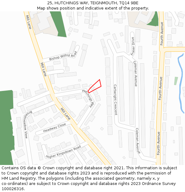 25, HUTCHINGS WAY, TEIGNMOUTH, TQ14 9BE: Location map and indicative extent of plot
