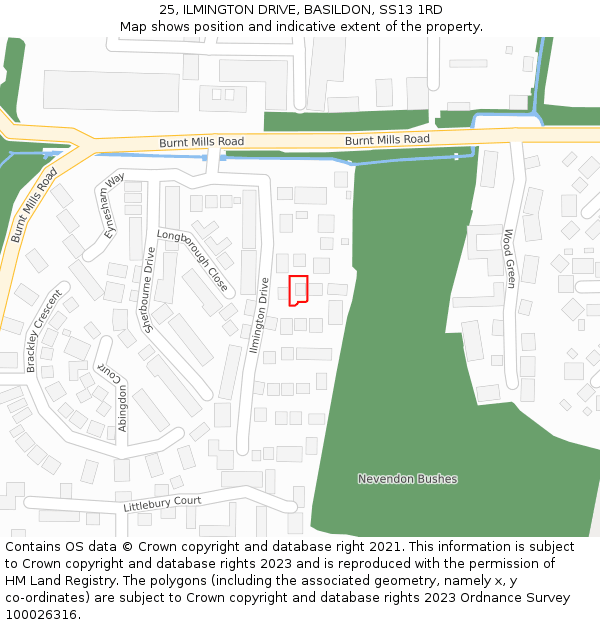 25, ILMINGTON DRIVE, BASILDON, SS13 1RD: Location map and indicative extent of plot