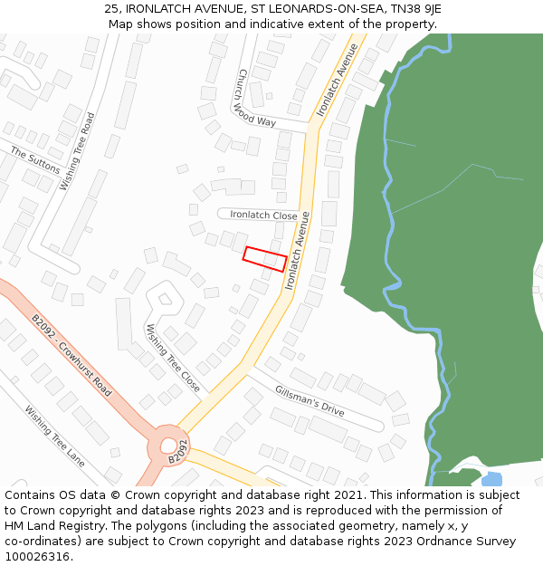 25, IRONLATCH AVENUE, ST LEONARDS-ON-SEA, TN38 9JE: Location map and indicative extent of plot